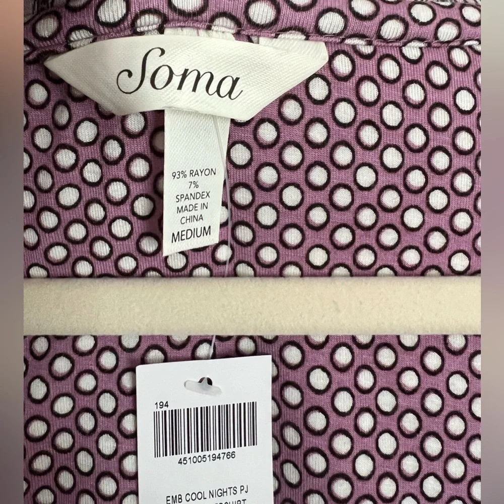 Soma Cool Nights Purple Print Night Shirt Size M - Picture 3 of 6